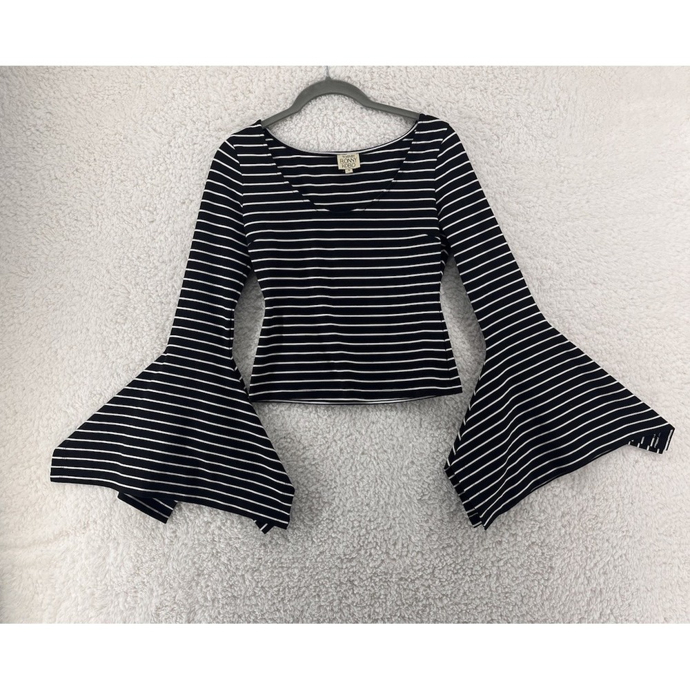 Torn by Ronny Kobo Top Small Striped Flared Bell Sleeve Y2K Retro Boho Festival